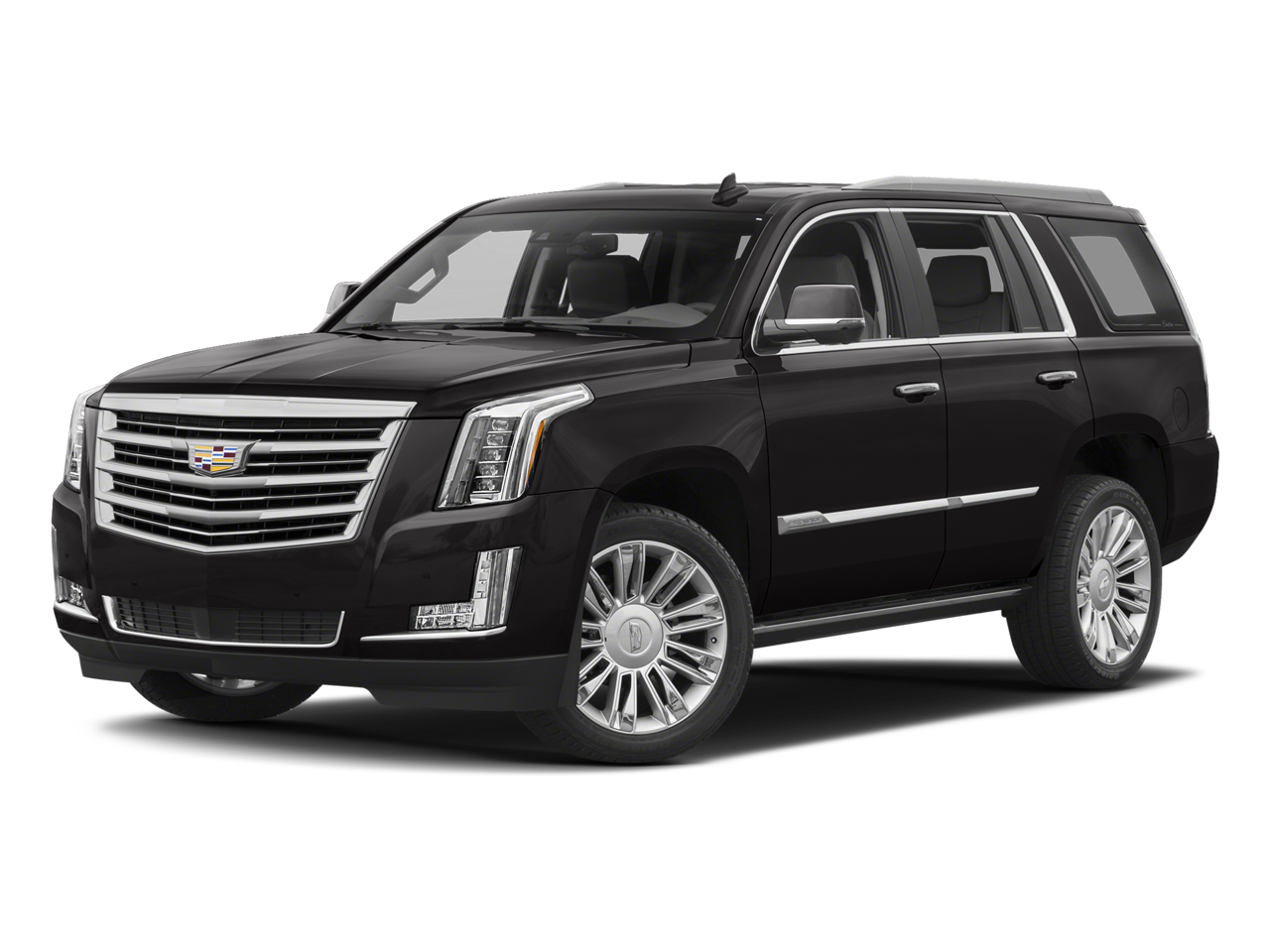 2017 Cadillac Escalade Platinum in Black Raven — front three-quarter view